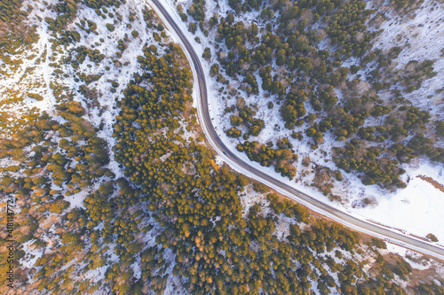 Aerial view on mountain road from drone in © Ruslan