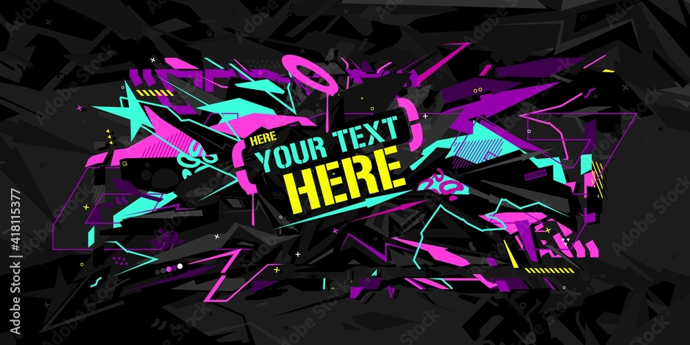 Abstract Dark Black And Neon Geometric Graffiti Style Background Vector ...