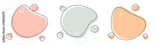 Flat shape fluid blob backgrounds in minimal trendy style. Liquid stain geometric form. Set artistic modern graphic elements. Abstract aqua spot  for your text. Vector illustration.
