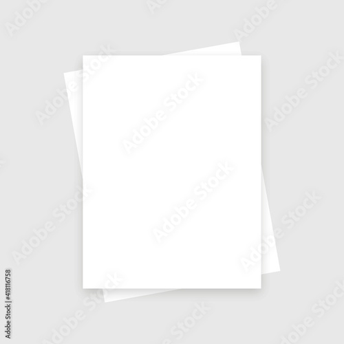 Blank paper sheet with shadow on background. White piece page A4 format. 3d realistic vector mockup. Vector illustration.