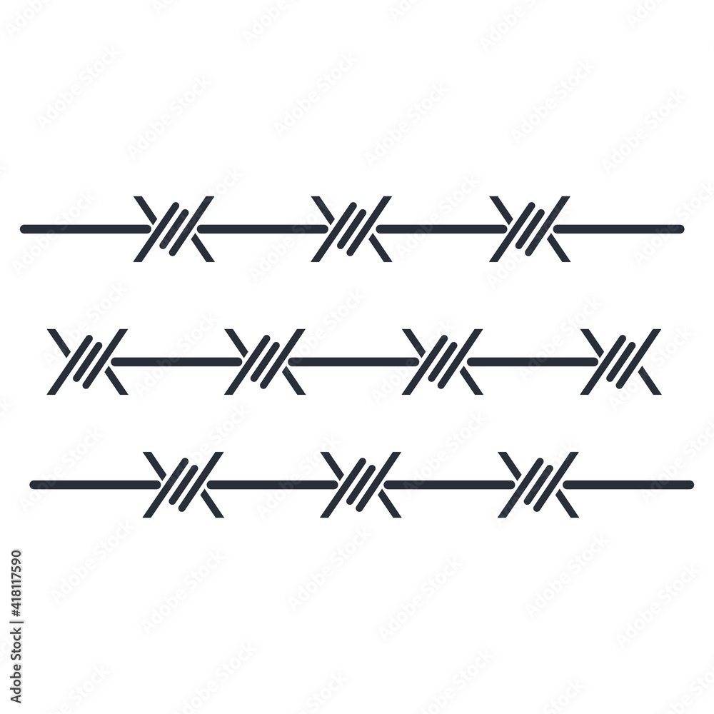 Barbed wire fencing. Constraint. Dangerous territory. Vector linear icon isolated on white background. Barbed wire fencing. Constraint. Dangerous territory. Vector linear icon isolated on white background.