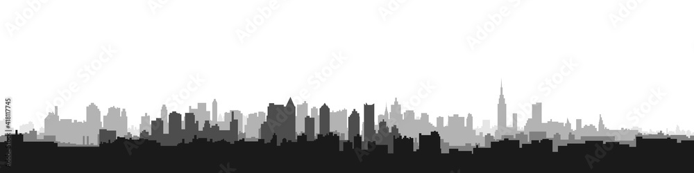 illustration. City landscape. Blue silhouette of the city. City landscape in a flat style