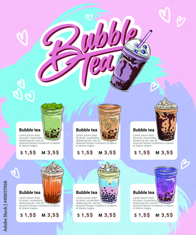 Stockvector menu design and flyers Thai pearl bubble tea menu for your