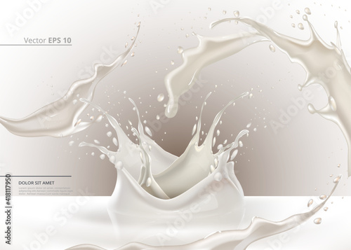Milk splash vector realistic. Closeup liquid freshness banner background templates
