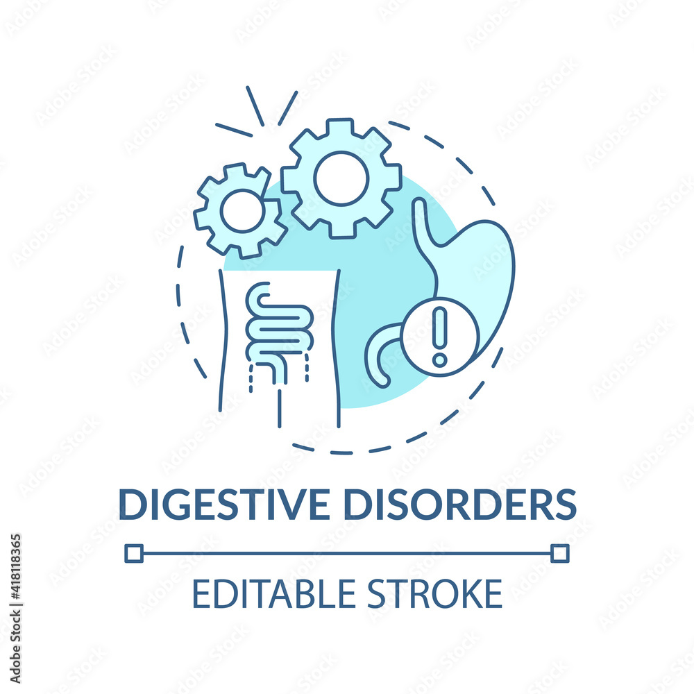 Digestive disorders concept icon. Gastrointestinal symptoms idea thin