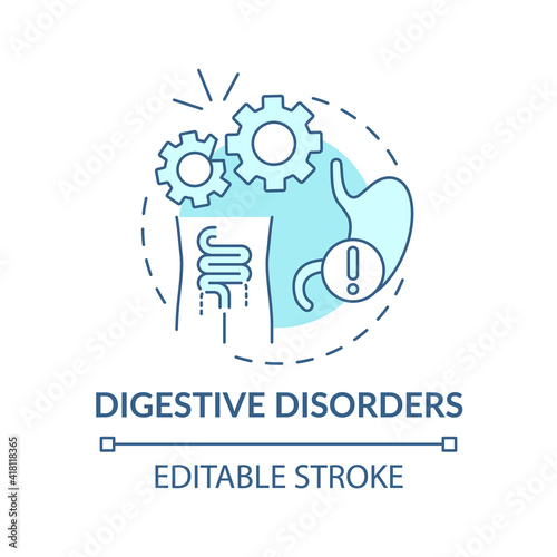 Digestive disorders concept icon. Gastrointestinal symptoms idea thin line illustration. Stomach upset. Coronavirus and digestive tract. Vector isolated outline RGB color drawing. Editable stroke
