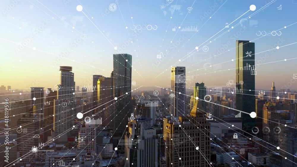 Modern city with wireless network connection concept
