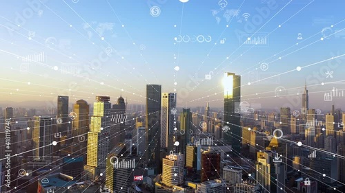 Modern city with wireless network connection concept