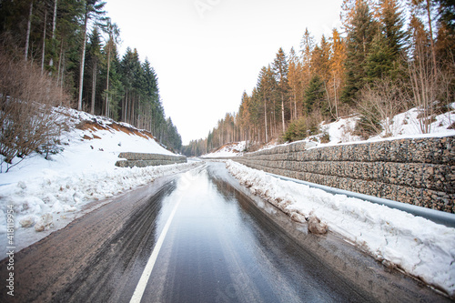 Mountain road in winter photo