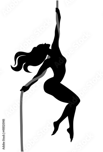 Girl gymnast on the rope. Simple vector monochrome illustration
