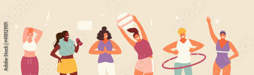 Active girls and various sports. I love sports. Healthy lifestyle vector illustration