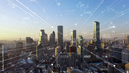 Modern city with wireless network connection concept