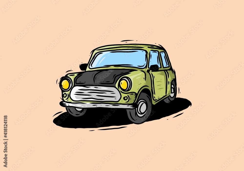 Green little car illustration drawing