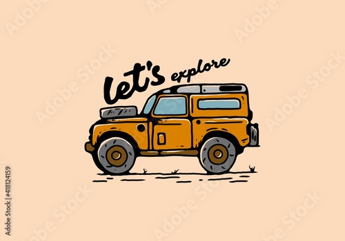 Orange off road car illustration drawing
