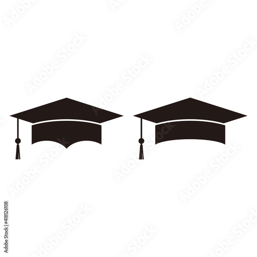 Graduation student black cap  set, silhouette icon on white background
