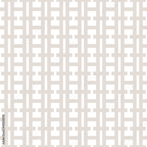 Vector geometric seamless pattern. Subtle abstract texture with grid, net, grill, lattice, lines, square shapes. Modern beige and white background. Simple geometrical ornament. Delicate repeat design