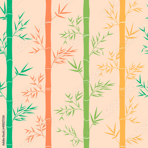 Fototapeta Naklejka Na Ścianę i Meble -  Bamboo leaves seamless pattern vector illustration. Exotic asian flora texture design. Jungle plants background. 