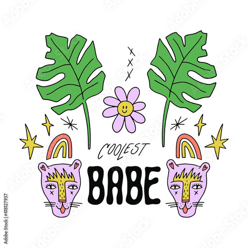 Funny doodle characters stupid childish style pop art print. Vector illustration