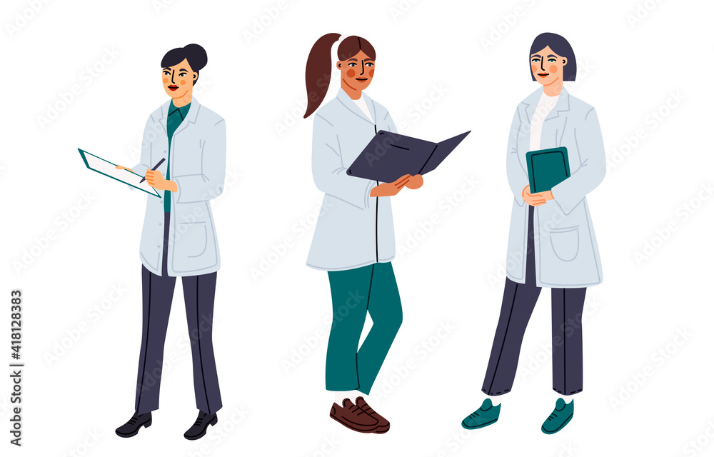 Female doctor set isolated vector illustration. Woman pharmacist design elements collection. Healthcare specialist character in cartoon style.
Female doctor set isolated vector illustration. Woman pharmacist design elements collection. Healthcare specialist character in cartoon style.