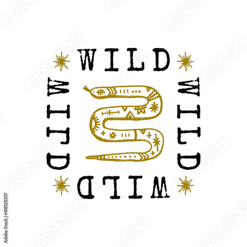 Text Boho Astrology Snake Sign Text Oriental Logo or Label Clipart