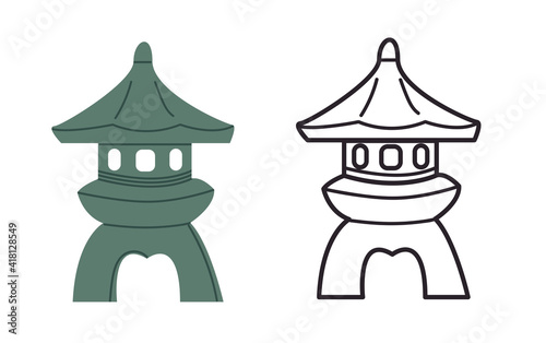 Japanese stone lantern isolated vector illustration. Traditional Asian symbol, culture, buddhistic sign design element. Outline streetlight, garden decoration in cartoon style.