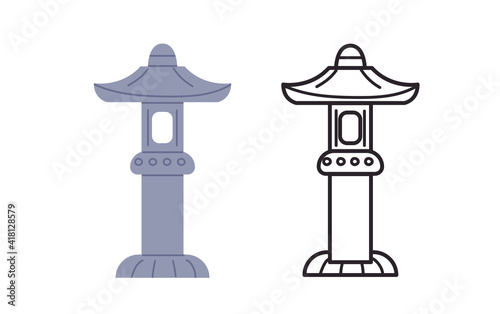 Japanese stone lantern isolated vector illustration. Traditional Asian symbol, culture, buddhistic sign design element. Outline streetlight, garden decoration in cartoon style.
