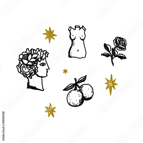 Magical Boho Clipart Greek Antique Logo or Labels Elements Magic Art. Vector illustration