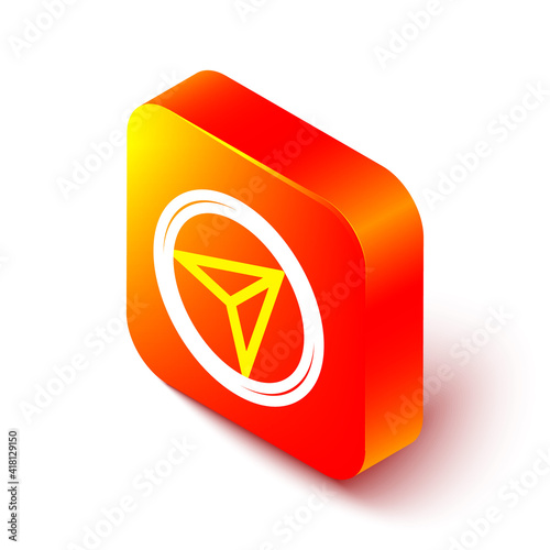 Isometric line Infographic of city map navigation icon isolated on white background. Interface concept design. Geolocation concept. Orange square button. Vector Illustration.