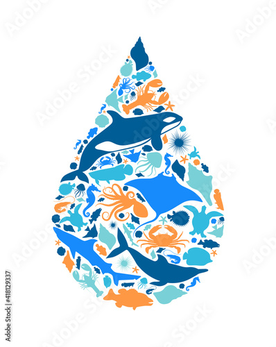 Blue marine fish animal icon water shape concept
