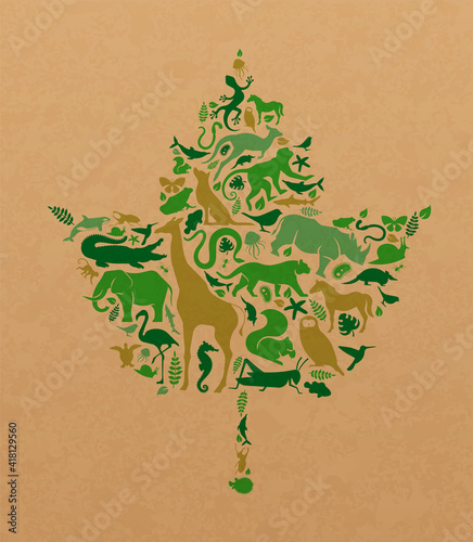 Green wild animal icon leaf shape recycled paper