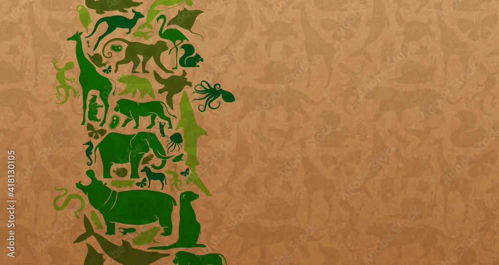 Green wild animal icon recycled paper background - obrazy, fototapety, plakaty 