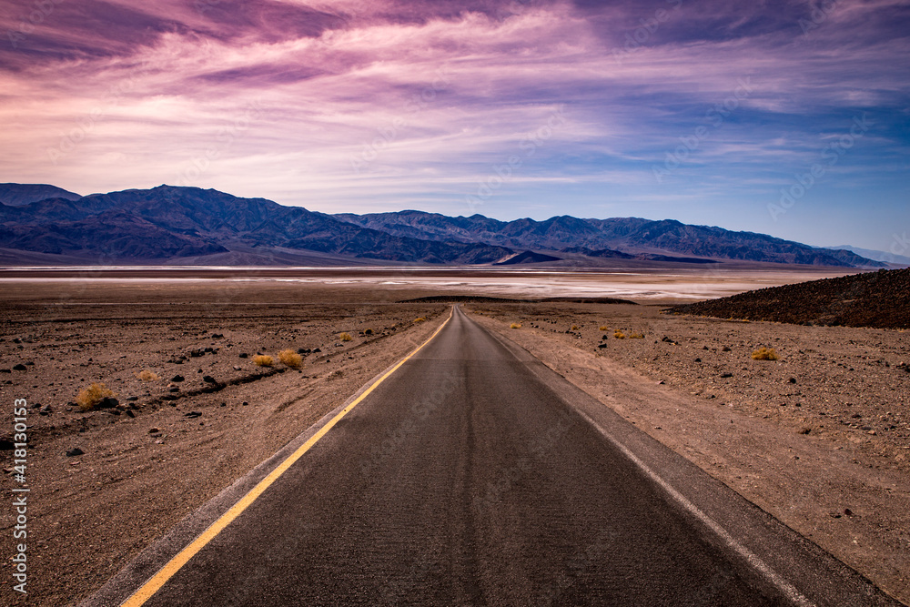 road lines in death valley, california, usa road lines in death valley, california, usa