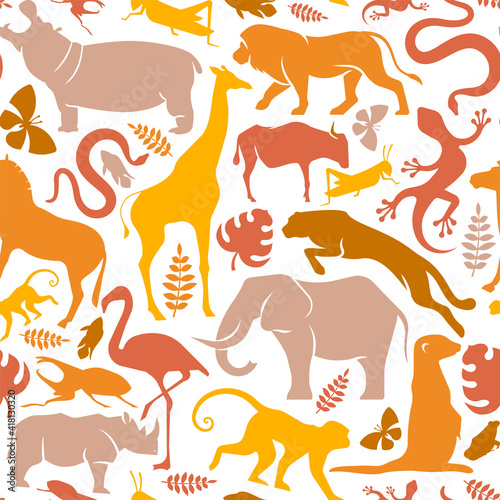 Wild africa safari animal icon seamless pattern