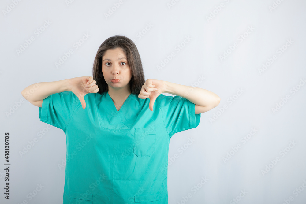 Portrait of confused intense attractive european female Portrait of confused intense attractive european female