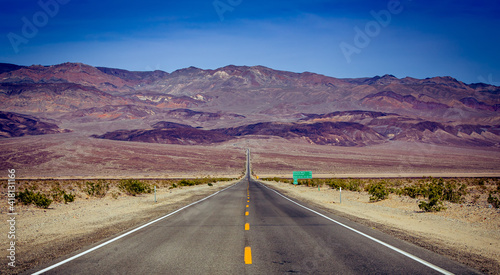 road lines in death valley, california, usa