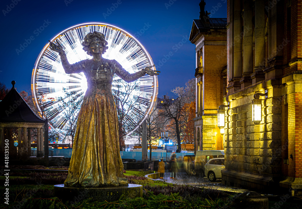 National theatre at Christmas in Oslo, Norway