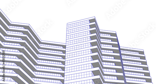 modern architecture house with balconies 3d rendering