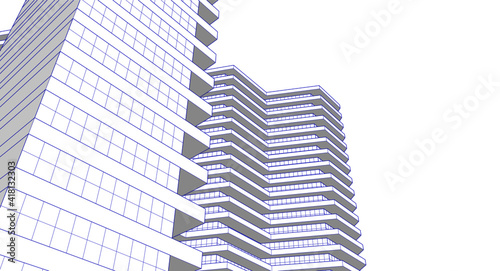 modern architecture house with balconies 3d rendering