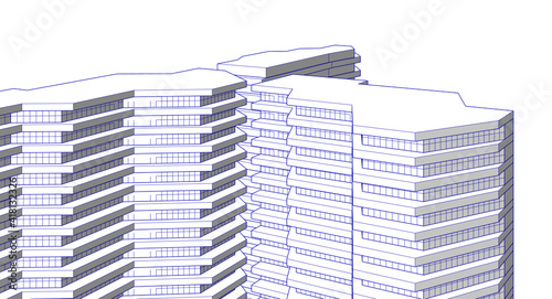 modern architecture house with balconies 3d rendering