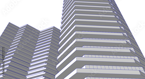 modern architecture house with balconies 3d rendering