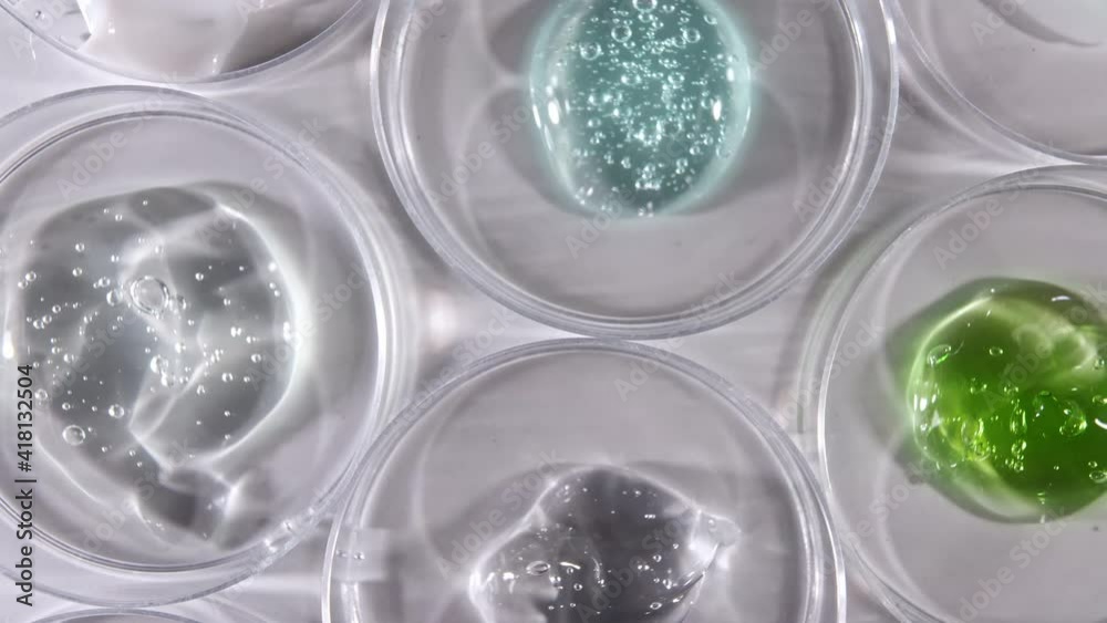 Petri Dishes with Gel Fluid Various Bacteria, Tissue. Concept of Pharmaceutical Research. Microbiology Laboratory. Slow motion. High quality 4k footage Petri Dishes with Gel Fluid Various Bacteria, Tissue. Concept of Pharmaceutical Research. Microbiology Laboratory. Slow motion. High quality 4k footage