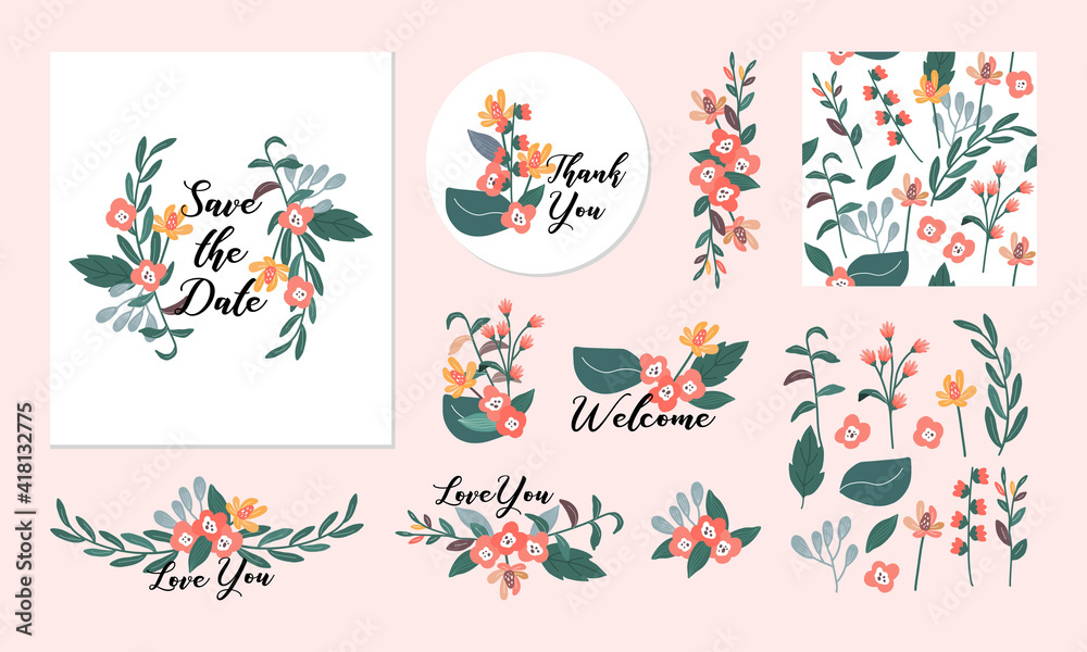 Obraz premium Collection Set of floral wreath