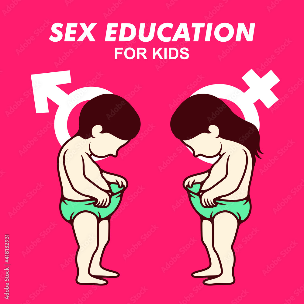 Sex Education For Kids Vector Color Cartoon Flat Design Illustration 