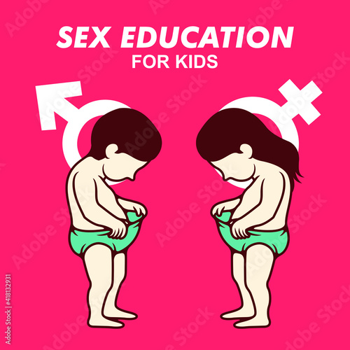 Sex education for kids Vector color cartoon flat design illustration - Vector
