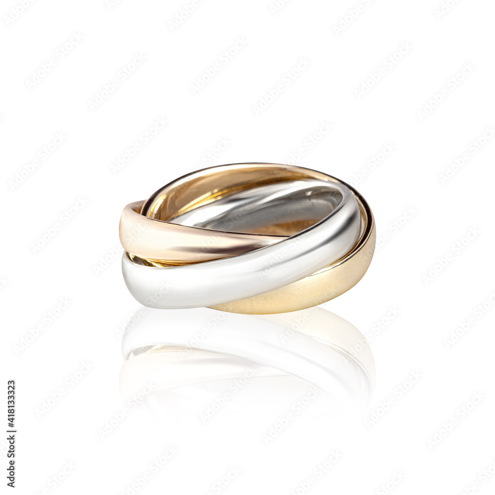 Diamonds Wedding three colors Ring group on white isolated cartier macro