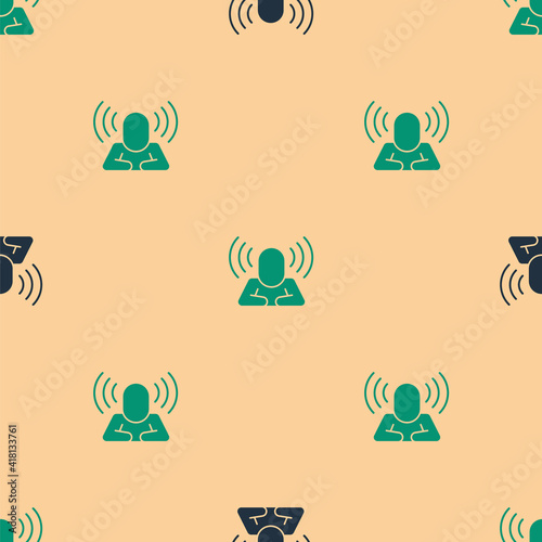 Green and black Head hunting icon isolated seamless pattern on beige background. Business target or Employment sign. Human resource and recruitment for business. Vector.