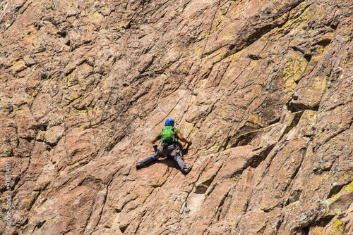 A rock climber on Peña de Bernal, UNESCO site and one of the world’s largest monoliths, Queretaro, Mexico