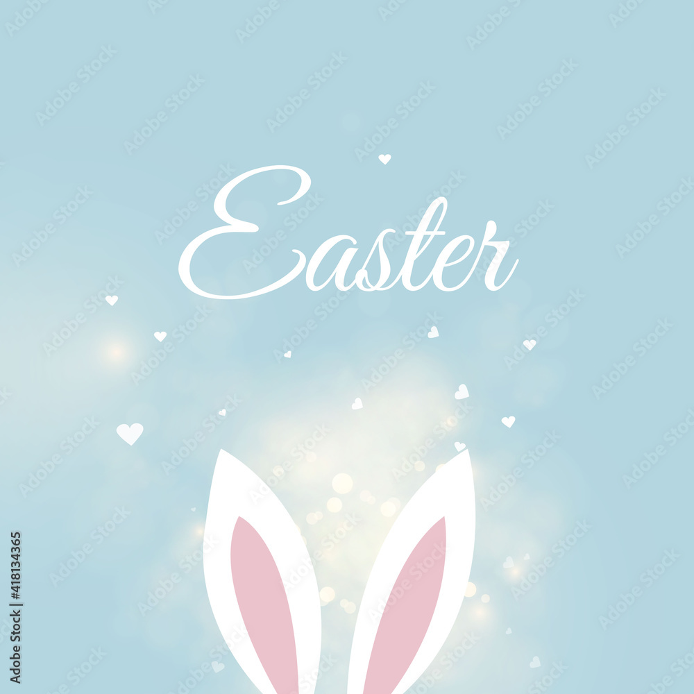 Cute easter bunny vector illustration, bunny ears. Happy Easter Greeting Card Handwritten Isolated Blue Background Cute easter bunny vector illustration, bunny ears. Happy Easter Greeting Card Handwritten Isolated Blue Background