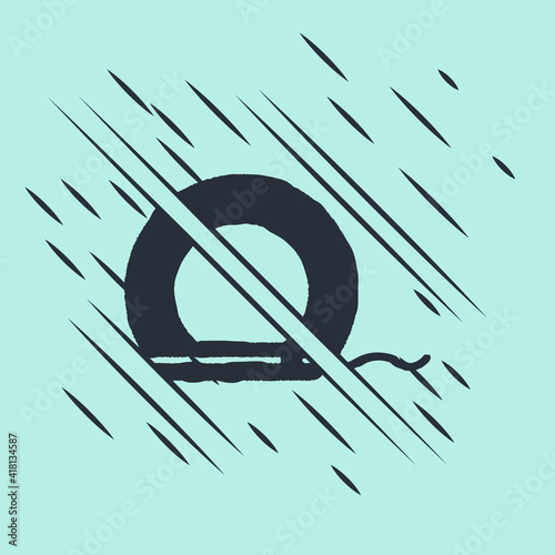 Black Dental floss icon isolated on green background. Glitch style. Vector.