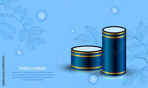 3d circle podium display. Abstract blue background for Product Presentation, mock up, show cosmetic product. Vector Illustration